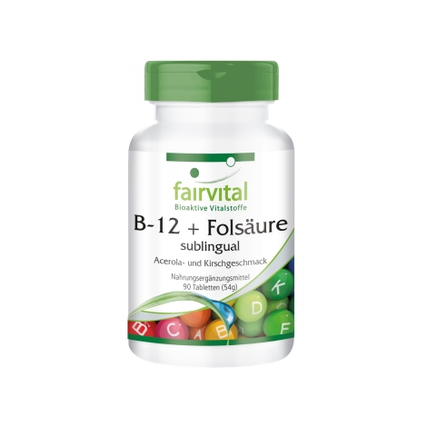 B12 y Ácido Fólico con sabor a acerola-90 caps